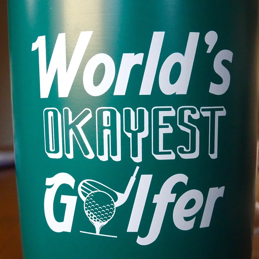 World's Okayest Golfer Forest Green Tumbler w/ Metal Straw 20 oz - Gift For Him - Picture 2 of 5